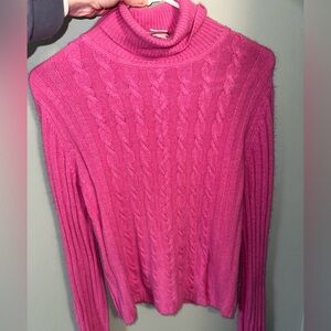 GUC Small angora lambswool hot pink cable knit turtleneck